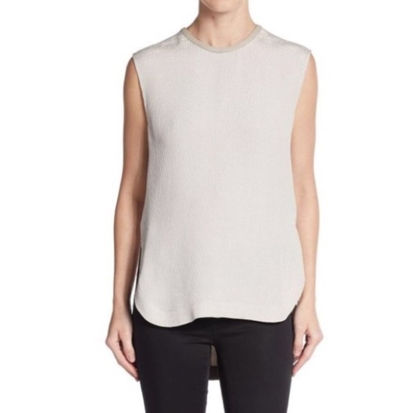Helmut Lang Textured Silk High-Low Top with Leather Trim  size P - Picture 1 of 10